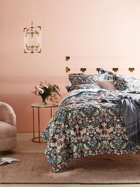 Anthropologie Strawberry Thief William Morris King Comforter & Pillow Case Set